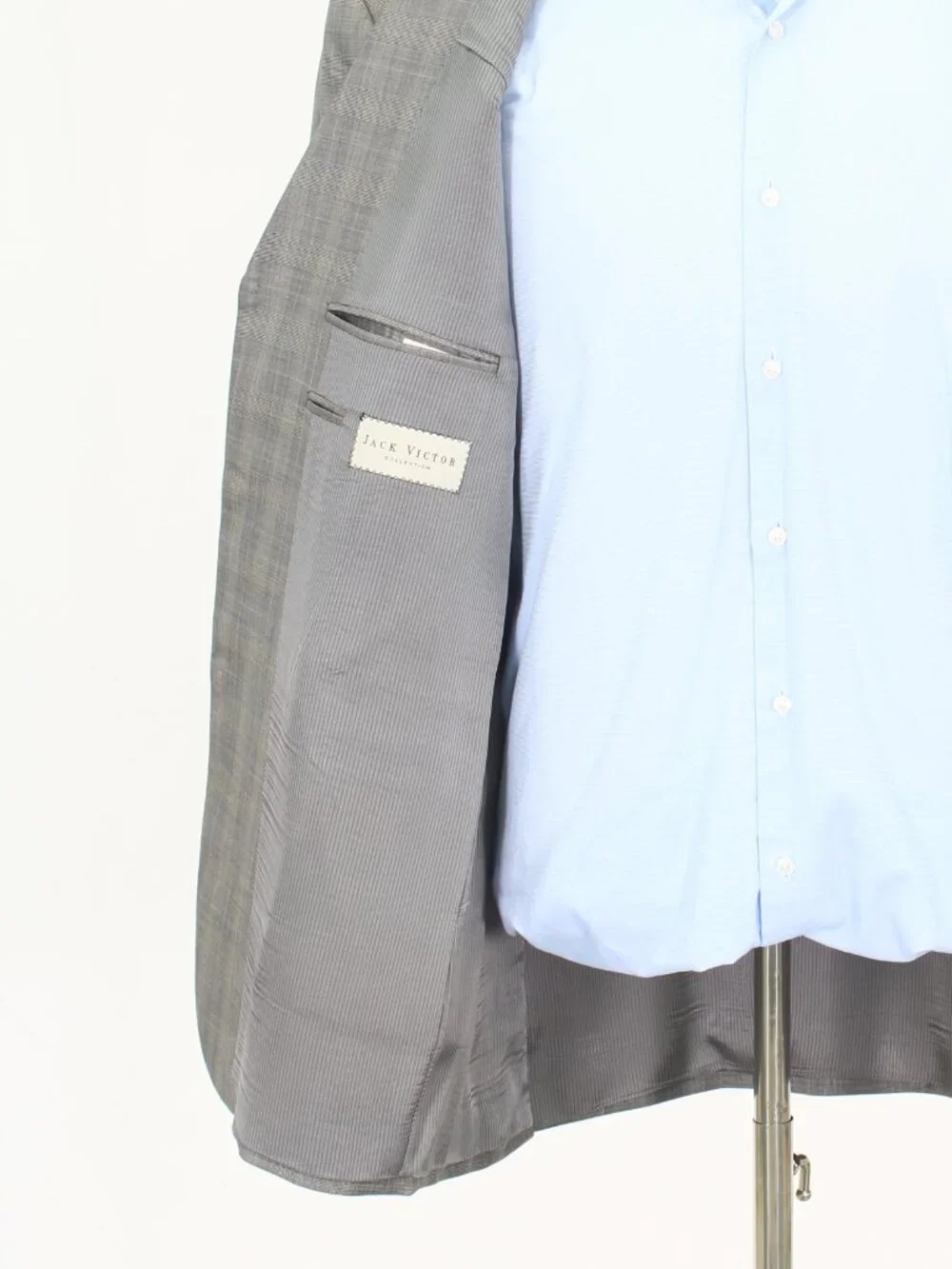 Jack Victor 44R 38x28 Gray Full Suit 3-Button Check R927